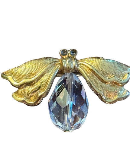 Vintage gold finish NAPIER crystal bug insect brooch