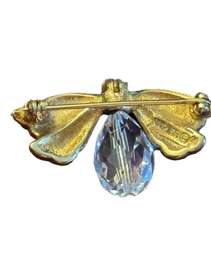 Vintage gold finish NAPIER crystal bug insect brooch