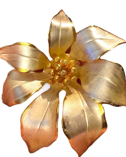 Vintage Cerrito Fabulous Vintage Gold White Poinsettia Brooch Flower Floral