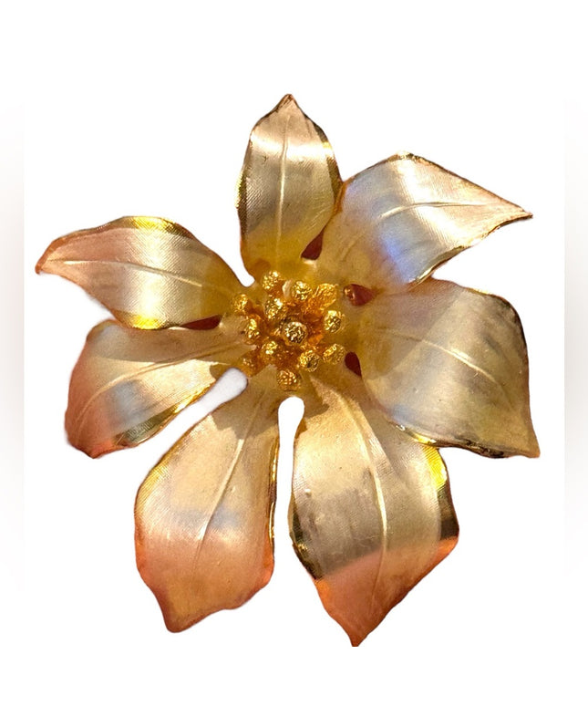 Vintage Cerrito Fabulous Vintage Gold White Poinsettia Brooch Flower Floral