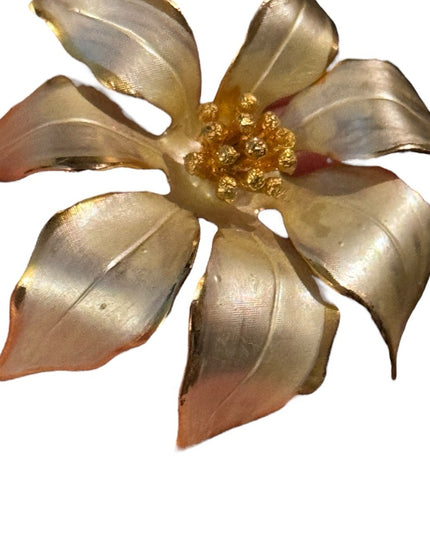 Vintage Cerrito Fabulous Vintage Gold White Poinsettia Brooch Flower Floral