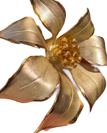 Vintage Cerrito Fabulous Vintage Gold White Poinsettia Brooch Flower Floral