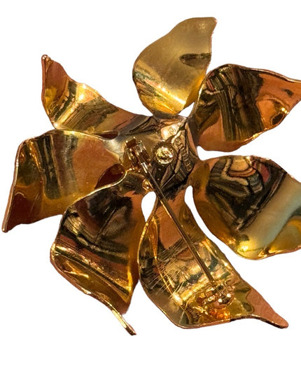 Vintage Cerrito Fabulous Vintage Gold White Poinsettia Brooch Flower Floral