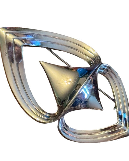 Vintage M Lent Silver finish modernist unique brooch