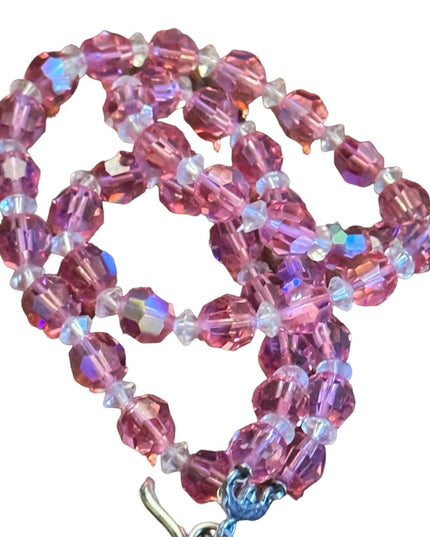 Vintage pastel pink AB crystal multi strand fancy silver finish toggle bracelet