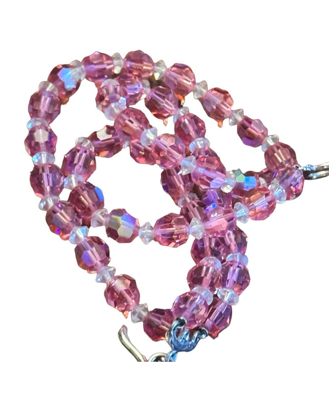 Vintage pastel pink AB crystal multi strand fancy silver finish toggle bracelet