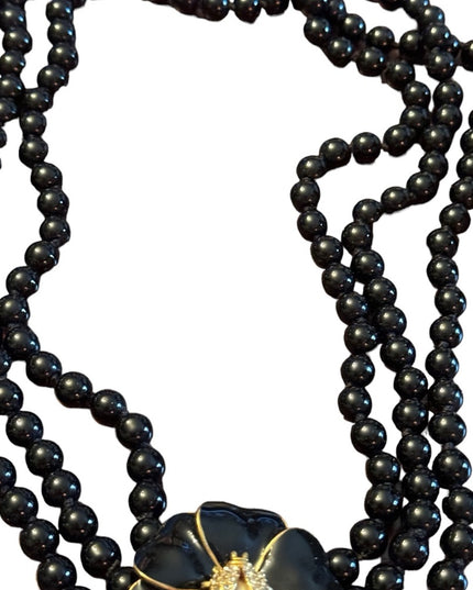 Stella & Dot Black Kelly Pearl Flower Clasp with Pavé Ladybug Necklace