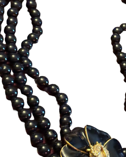 Stella & Dot Black Kelly Pearl Flower Clasp with Pavé Ladybug Necklace