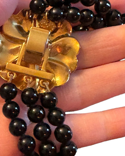 Stella & Dot Black Kelly Pearl Flower Clasp with Pavé Ladybug Necklace