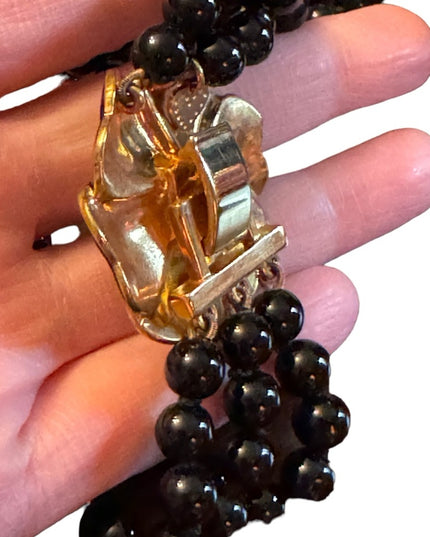 Stella & Dot Black Kelly Pearl Flower Clasp with Pavé Ladybug Necklace