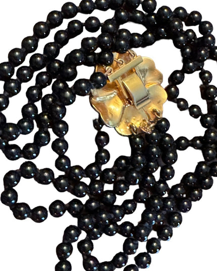 Stella & Dot Black Kelly Pearl Flower Clasp with Pavé Ladybug Necklace