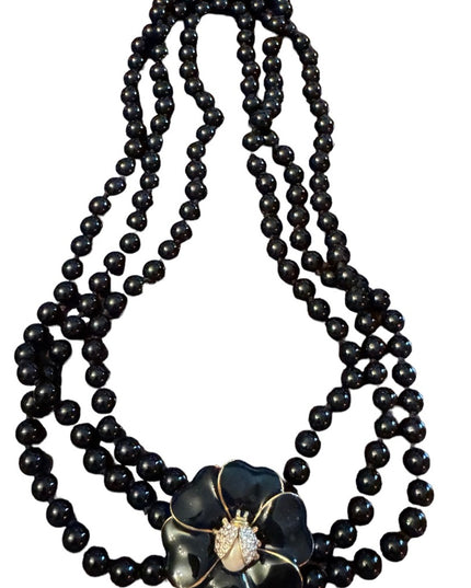 Stella & Dot Black Kelly Pearl Flower Clasp with Pavé Ladybug Necklace