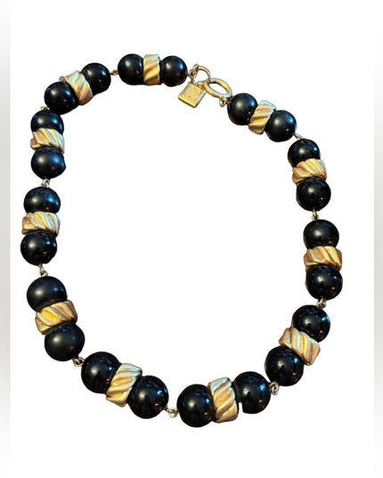 Vintage  chunky black glass and gold finish statement necklace LiZ CLAIBORNE