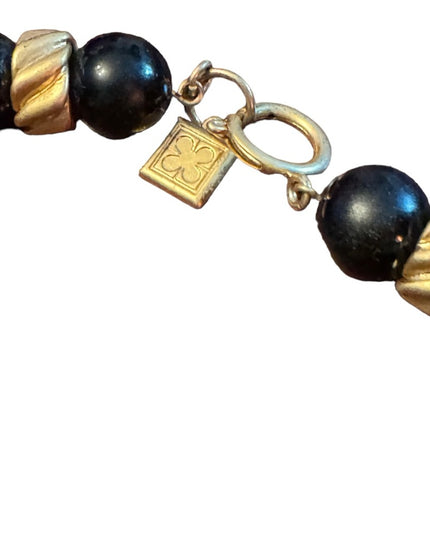 Vintage  chunky black glass and gold finish statement necklace LiZ CLAIBORNE