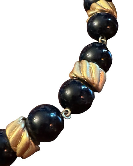Vintage  chunky black glass and gold finish statement necklace LiZ CLAIBORNE