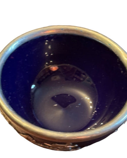 Antique Cobalt Blue Glass with Sterling Silver Floral Overlay dragon scrolled