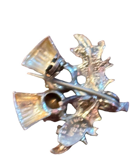 Vintage sterling silver 925 Small thistle amber crystal brooch