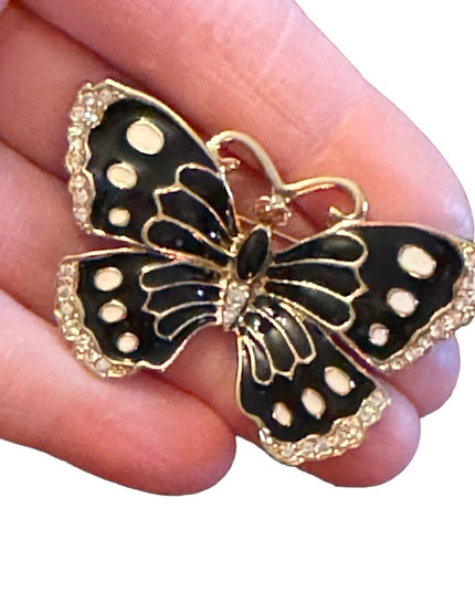 Jackie Orr Butterfly Brooch Designer Collection Enamel Rhinestone Black