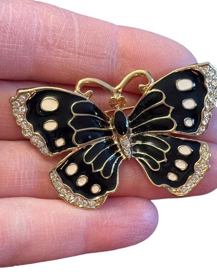 Jackie Orr Butterfly Brooch Designer Collection Enamel Rhinestone Black
