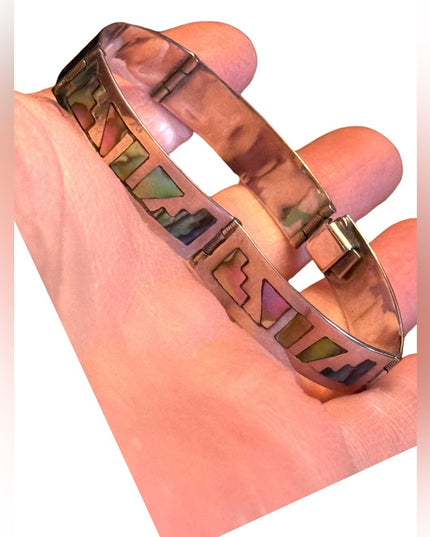 Vintage1950s Talleres De Los Ballesteros Taxco Mexico Sterling Abalone Bracelet