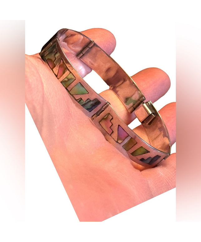 Vintage1950s Talleres De Los Ballesteros Taxco Mexico Sterling Abalone Bracelet