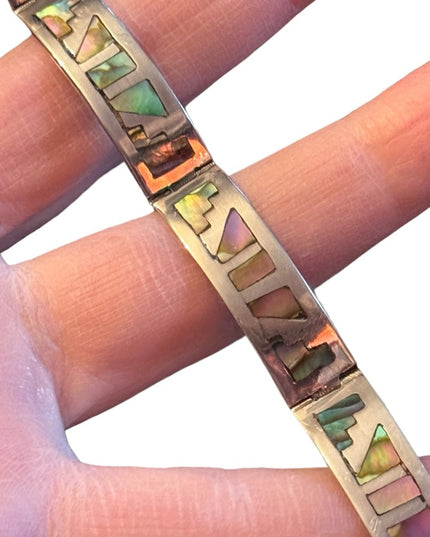 Vintage1950s Talleres De Los Ballesteros Taxco Mexico Sterling Abalone Bracelet