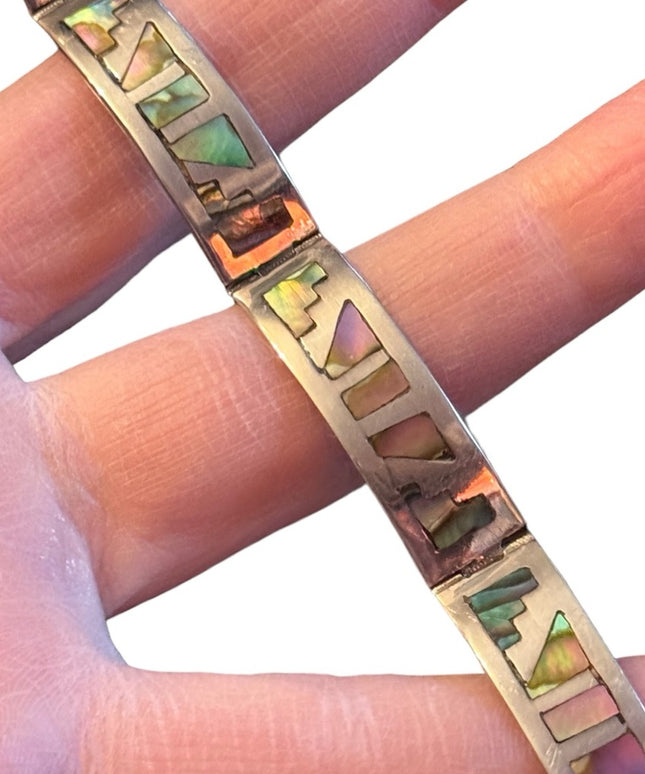Vintage1950s Talleres De Los Ballesteros Taxco Mexico Sterling Abalone Bracelet