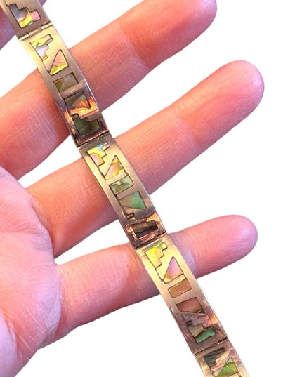 Vintage1950s Talleres De Los Ballesteros Taxco Mexico Sterling Abalone Bracelet