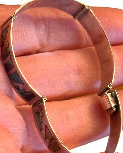 Vintage1950s Talleres De Los Ballesteros Taxco Mexico Sterling Abalone Bracelet