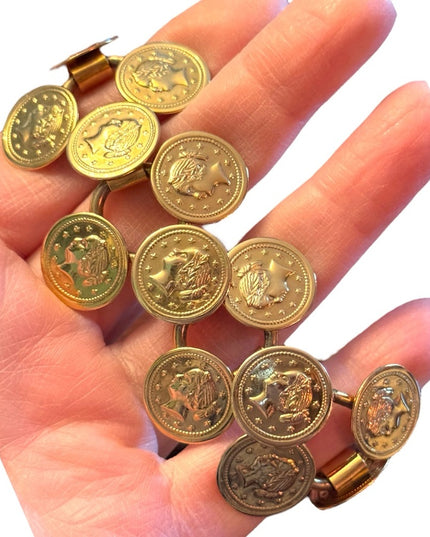 Vintage gold finish faux coin link chunky bracelet