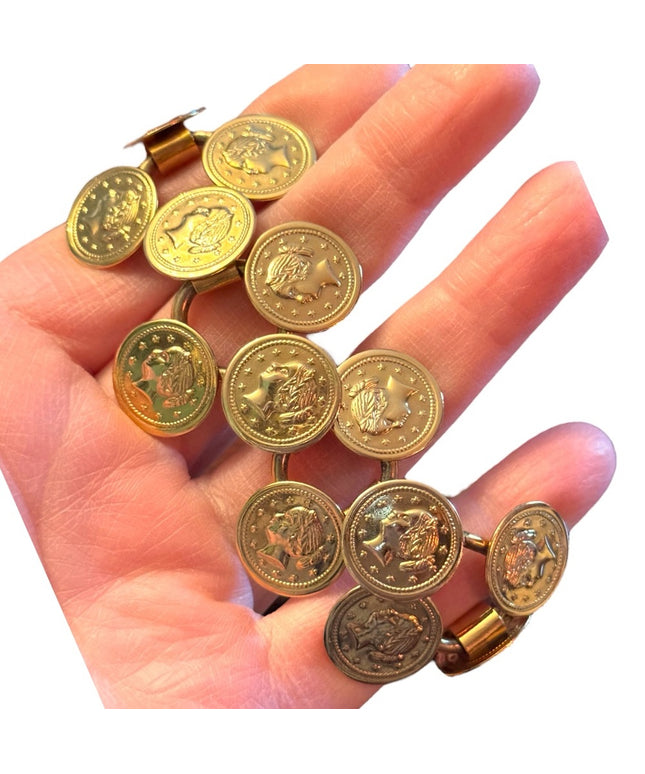 Vintage gold finish faux coin link chunky bracelet
