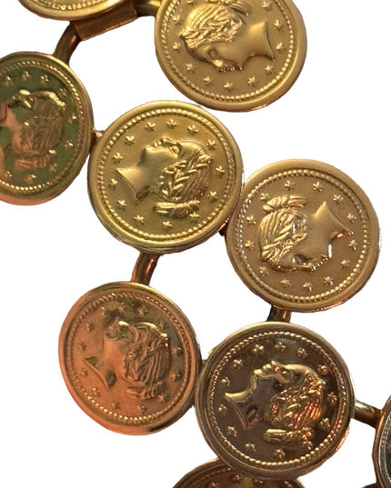 Vintage gold finish faux coin link chunky bracelet