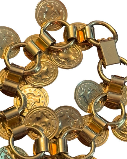 Vintage gold finish faux coin link chunky bracelet