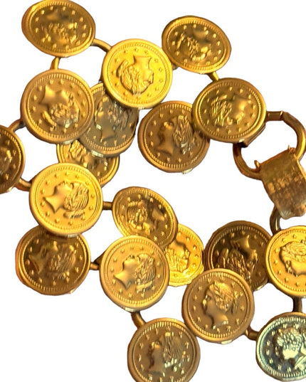 Vintage gold finish faux coin link chunky bracelet