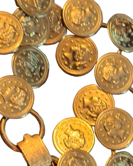 Vintage gold finish faux coin link chunky bracelet