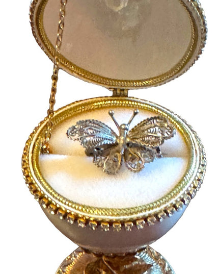Antique 800 silver small filagree scroll work butterfly brooch