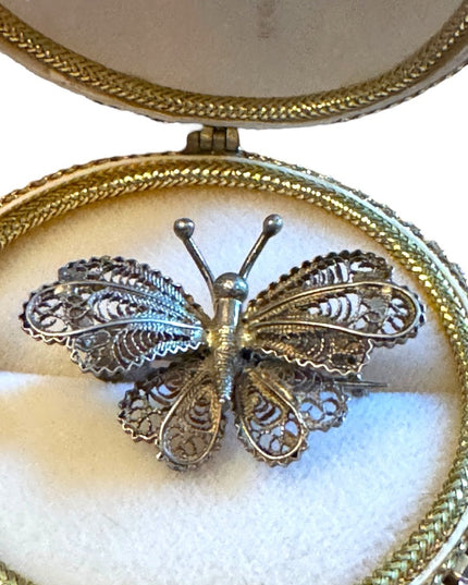 Antique 800 silver small filagree scroll work butterfly brooch