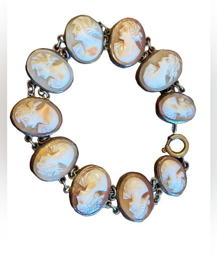 Antique art deco 1920s pinchbeck carved cameo link bracelet