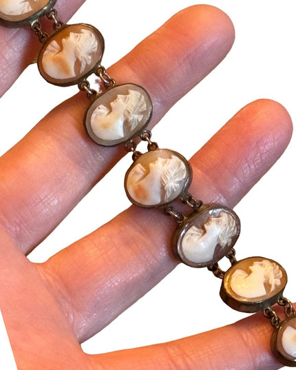 Antique art deco 1920s pinchbeck carved cameo link bracelet