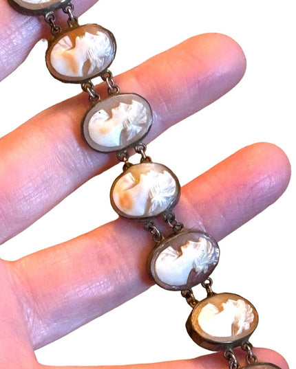 Antique art deco 1920s pinchbeck carved cameo link bracelet