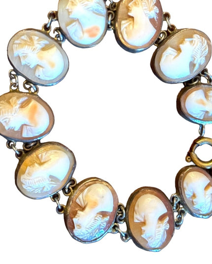 Antique art deco 1920s pinchbeck carved cameo link bracelet