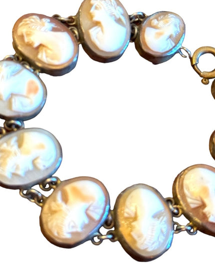 Antique art deco 1920s pinchbeck carved cameo link bracelet