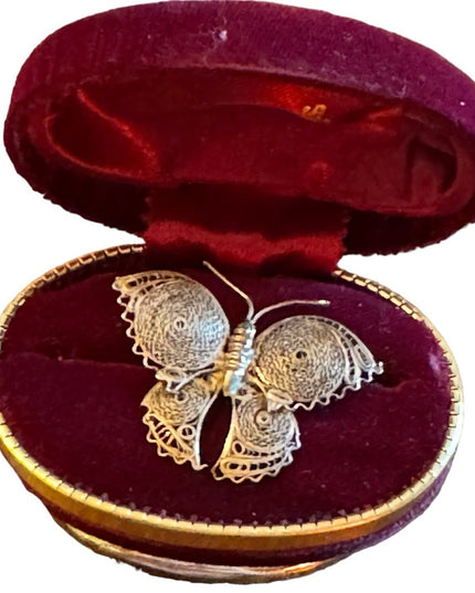 Antique filagree fancy silver Mexico Antiqued butterfly brooch