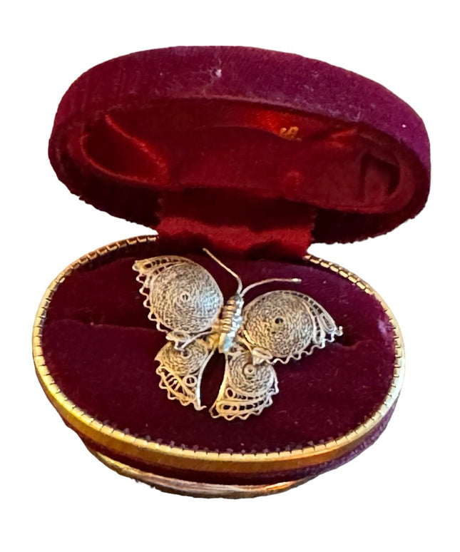Antique filagree fancy silver Mexico Antiqued butterfly brooch