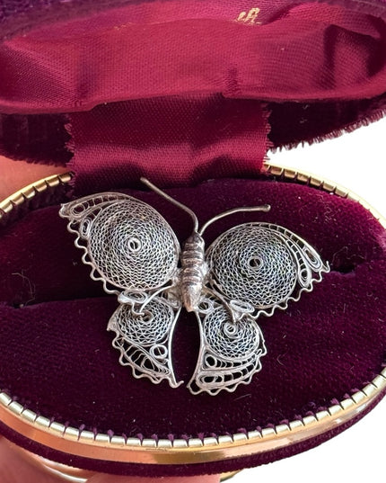 Antique filagree fancy silver Mexico Antiqued butterfly brooch