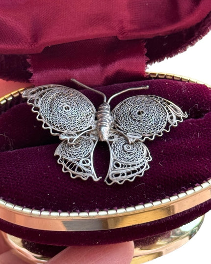 Antique filagree fancy silver Mexico Antiqued butterfly brooch