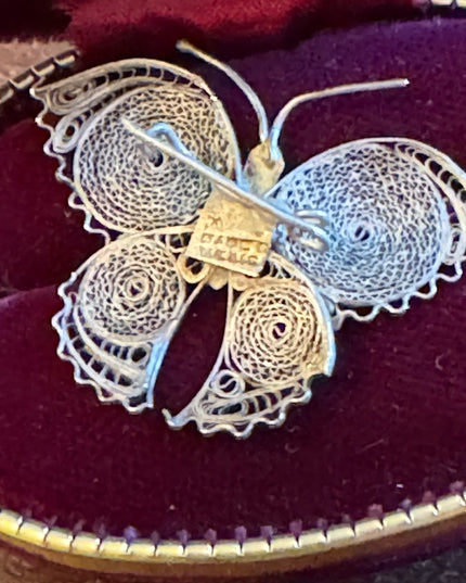 Antique filagree fancy silver Mexico Antiqued butterfly brooch