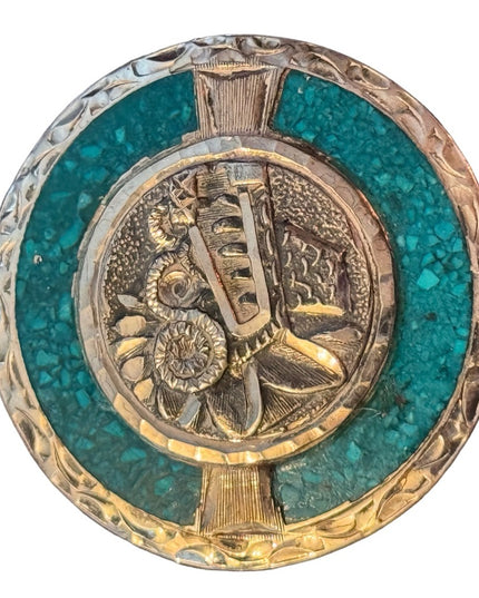 Vintage sterling silver 925 TAXCO Turquoise Aztec Mayan Mexico pendant brooch