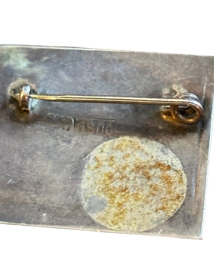 Antiqued 900 Silver PERU Emerald Inca Incan square brooch