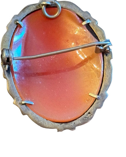Vintage 800 Silver Carved shell Cameo prndant brooch